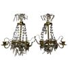 Image 1 : Pair of Swedish vintage brass & crystal wall lamp fixtures