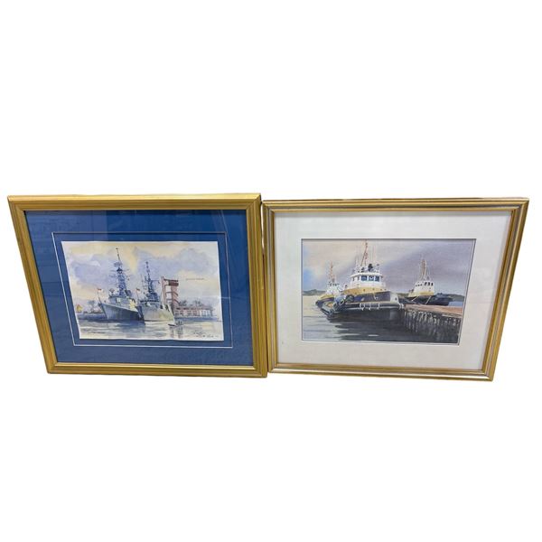 Group of 2 signed framed art prints - approx 23in x 18in