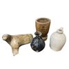 Image 1 : Group of 4 - includes Seal Inuit soapstone carving / wood mortar / black glazed wine bottle etc