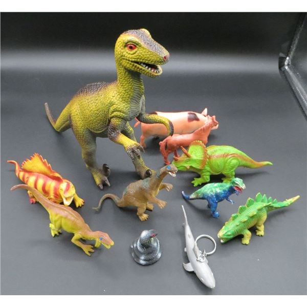 Toy Figures Lot Dinosaurs, Snake, Shark, Pig