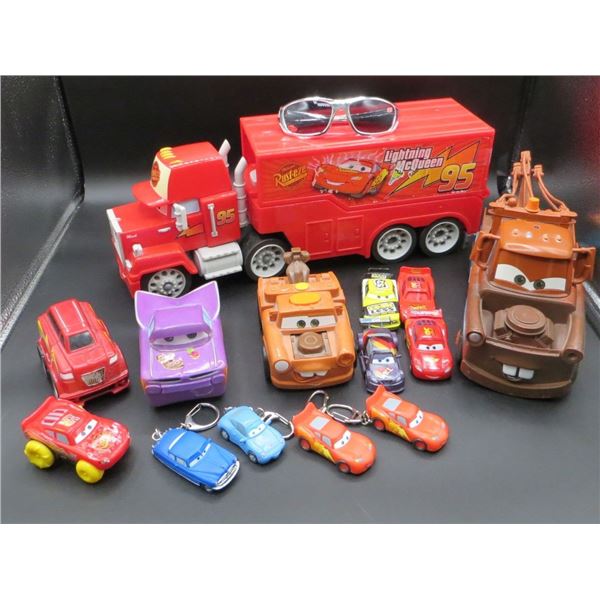 Disney Cars Lot Of Car Hauler, Talking Cars, Die Cast Cars, Keychains, Sunglasses & More