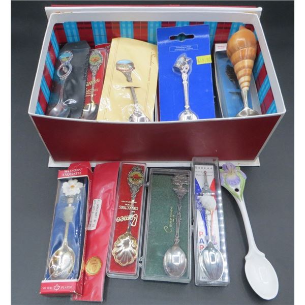 Box Full Of Collector Spoons Many in Original Packages