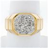 Vintage Men's 14k TT Gold .52 ctw Round Pave Diamond Cluster Ring w/ Ribbed Shan