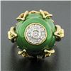 Image 2 : Vintage 18K Gold 0.15 ctw Diamond Cluster Green Enamel Large Prong Domed Tall Ri