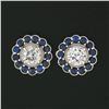 Image 2 : New 14k White Gold 1.51 ctw Diamond Sapphire Halo Milgrain Flower Cluster Earrin
