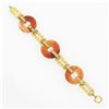 Image 5 : Antique 6.5" 14k Yellow Gold Orange Agate Orange & Green Enamel Link Bracelet