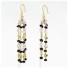 Image 4 : Vintage 18k Gold 4 Strand Amethyst Black Onyx Rondelle Bead Drop Dangle Earrings