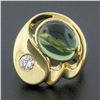 Image 2 : Large Modernist 18k Gold Oval Bezel Tourmaline & Diamond Polished Geometric Ring