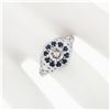 Image 3 : Vintage 18k White Gold 1.09 ctw Diamond Solitaire Sapphire Halo W/ Milgrain Ring