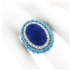 Image 3 : Vintage 14k Gold Cabochon Lapis Turquoise Bead & Diamond Textured Cocktail Ring