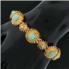 Image 1 : Vintage Handmade 18k Gold.45 ctw Diamond & Turquoise Textured Domed Link Bracele