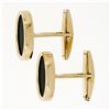 Image 4 : Vintage 14K Yellow Gold Classic Oval Cut Bezel Set Black Onyx Swivel Cuff Links