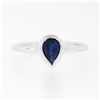 Image 4 : Simple Petite 14k White Gold 0.70 ctw Bezel Pear Dark Blue Sapphire Solitaire Ri