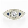 Image 4 : Antique Art Deco 18k Gold Old European Diamond w/ Sapphire Floral Filigree Ring