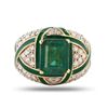 Image 2 : 3.04 ctw Emerald and 1.38 ctw Diamond 18K Yellow Gold Ring with Green Enamel Inl