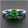 Image 2 : Platinum 2.89 ctw GIA Round Green Tsavorite & Oval Sapphire Three 3 Stone Ring