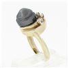 Image 7 : Vintage 14K Yellow Gold Round Diamond Dark Gray Pearl Solitaire Swirl Band Ring