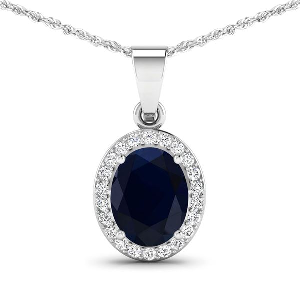 14KT White Gold 2.1ctw Blue Sapphire and Diamond Pendant