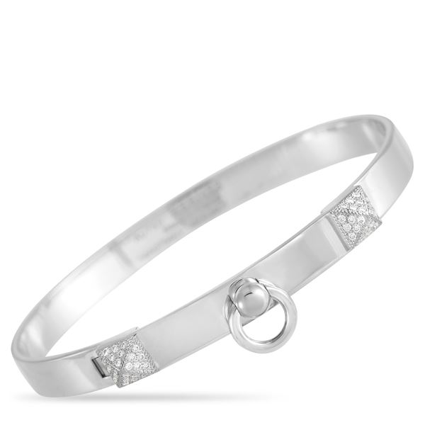 Hermes Collier De Chien 18K White Gold Diamond Bracelet