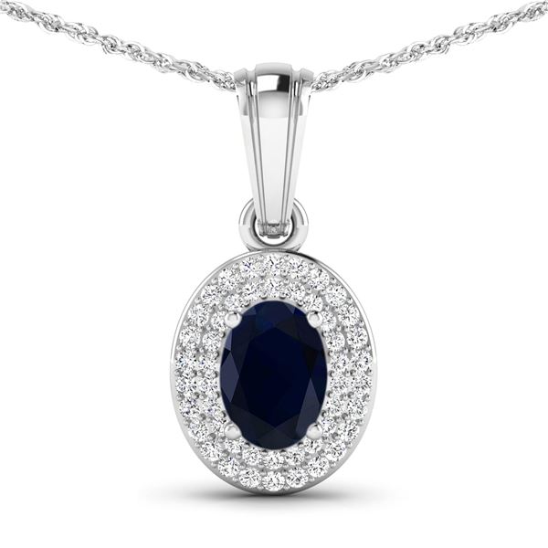 14KT White Gold 0.75ctw Blue Sapphire and Diamond Pendant