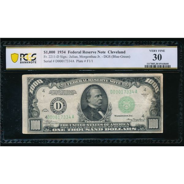 1934 $1000 Cleveland FRN PCGS 30
