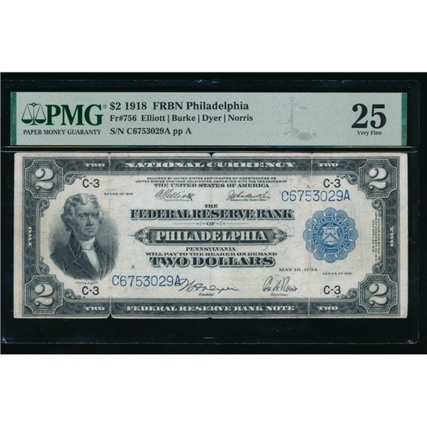 1918 $2 Philadelphia FRBN PMG 25