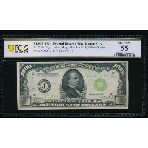 1934 $1000 Kansas City FRN PCGS 55