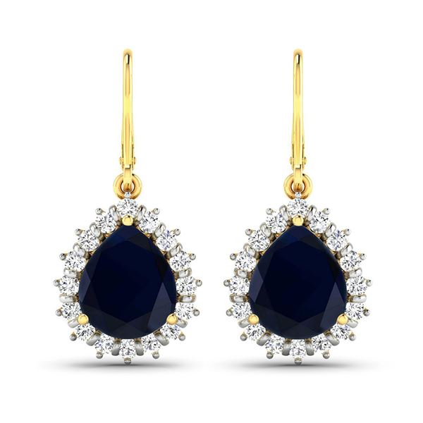14KT Yellow Gold 3.8ctw Blue Sapphire and Diamond Earrings