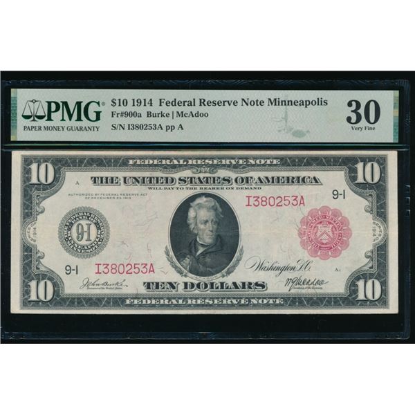 1914 $10 Red Seal Minneapolis FRN PMG 30