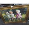 Image 1 : Framed Oil On Canvas Girls w/Dog - 24 X 36