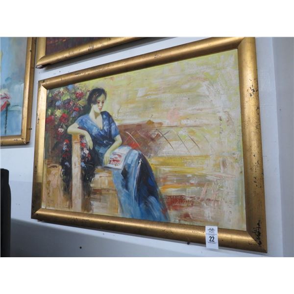 Framed Oil On Canvas Woman Reading - 24 X 30