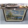 Image 1 : Framed Oil On Canvas Seascape - 24 X 36 - Frame Damaged