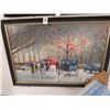 Image 1 : Framed Oil On Canvas Horse Drawn Wagons In The Park - 20 X 30