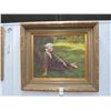 Image 1 : Framed Oil On Canvas Woman Thinking In The Woods