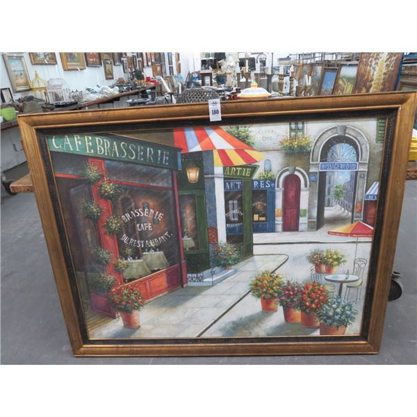 Framed Oil On Canvas Café Street Scene - 36 X 48