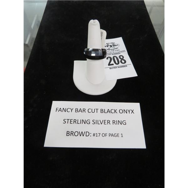 Fancy Bar Cut Black Onxy Sterling Silver Ring