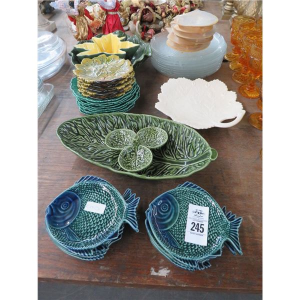 Ornate Fish and Leaf Style Dishes, Glass Dishes, Sea Shells