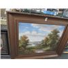 Image 1 : Framed Oil On Canvas Forest Lake Scene - 48 X 60