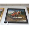 Image 1 : Framed Oil On Canvas Horse Pulling Logs - 20 X 24