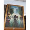 Image 1 : Framed Oil On Canvas Horse and Carriage Street Scene - 40 X 48