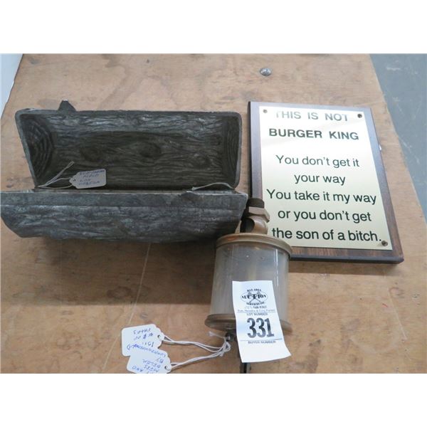 Cast Log Ice Cream Mold, Hit & Miss Oiler, Burger King Sign