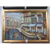 Image 1 : Framed Oil On Canvas Canal Scene - 24 X 36