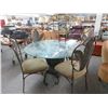 Image 1 : Scalloped Glasstop Round Leaf Motif Dining Set w/4 Chairs & Corner Wine