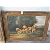 Image 1 : Framed Oil On Canvas Puppies On Bench - 24 X 36
