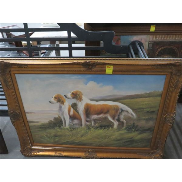 Framed Oil On Canvas Dogs At Play - 30 X 36