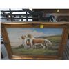 Image 1 : Framed Oil On Canvas Dogs At Play - 30 X 36
