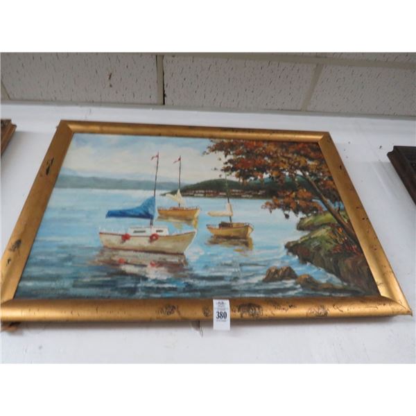 Framed Oil On Canvas Maine Seascape - 24 X 36