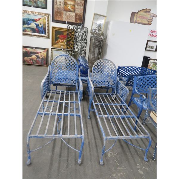Cast Blue Patio Chaise Lounges - Pair