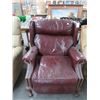 Image 1 : Maroon Leather Button Trim Claw Foot Wingback Recliner