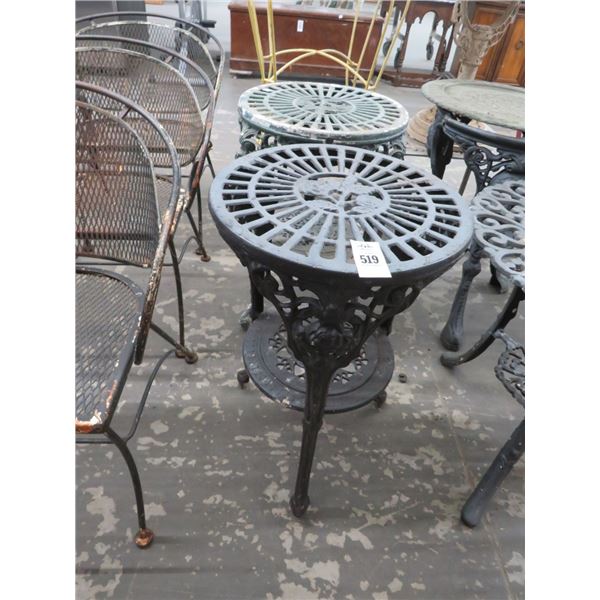 Cast Round Floral Motif Patio End Tables - Pair